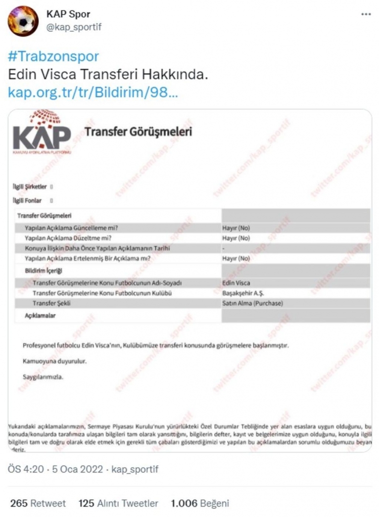 Edin Visca Transferinde Fla Geli Me Resmen Kapa Bildirildi Spor