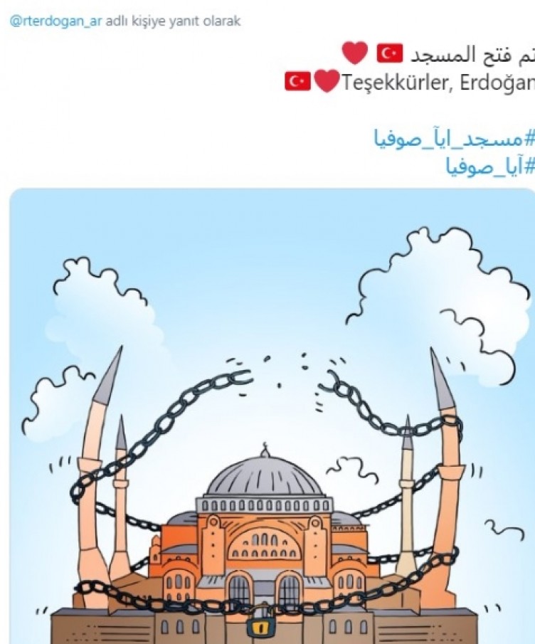 Erdoğan'a mesaj yağmuru: Ayasofya Camii kararı İslam dünyasını sevince boğdu! Filistinli karikatüristten çarpıcı karikatür