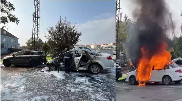 Park halindeki otomobilde çıkan yangın diğer araca sıçradı