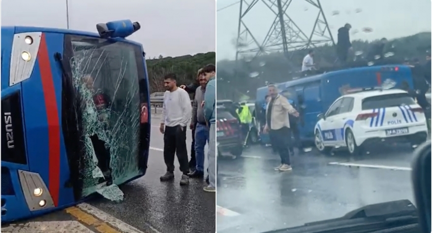 Kağıthane'de cezaevi nakil aracının devrilmesi sonucu 19 kişi yaralandı