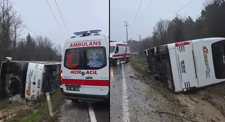 Çatalca'da otobüs devrildi; yaralılar var