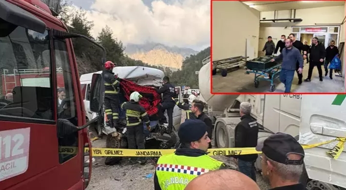 Minibüs ile beton mikserinin çarpıştığı kazada ölen 7 kişinin cenazeleri alındı