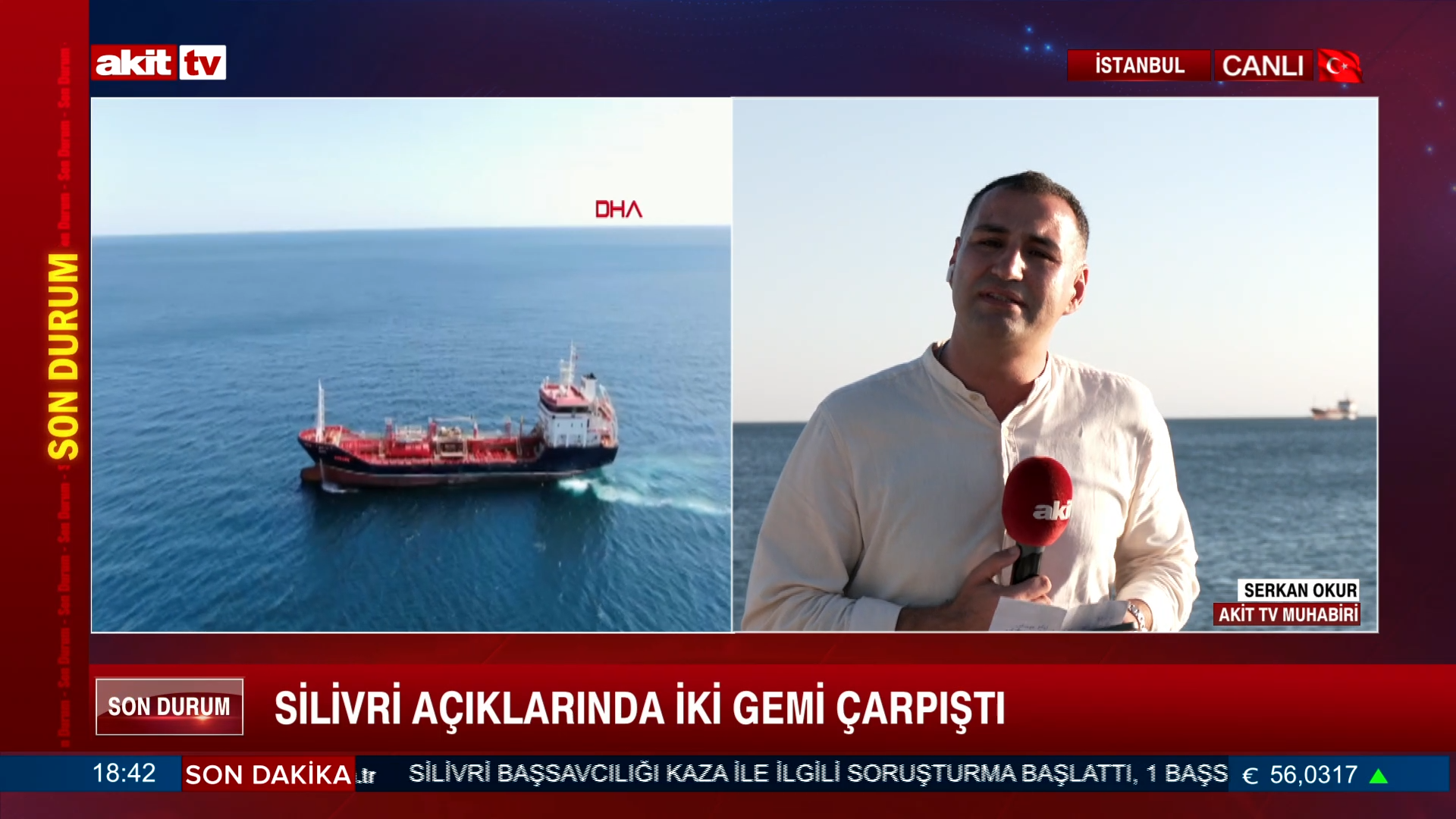 Akit TV Muhabirimiz Serkan Okur, Silivri açıklarındaki iki gemi çarpışmasını detaylıca bildirdi!